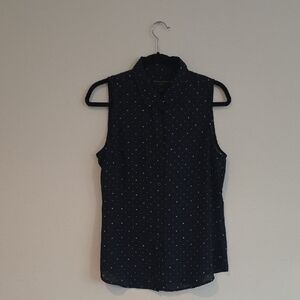 Banana Republic Navy Sleeveless Blouse with White Dots